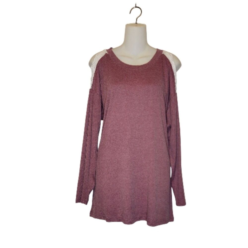 Maroon Cold Shoulder Lace Trimmed Long Sleeve Lightweight Sweater - NWOT💐 - Picture 5 of 9